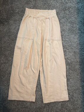 We The Free Wide Leg Track Pants in Light Beige